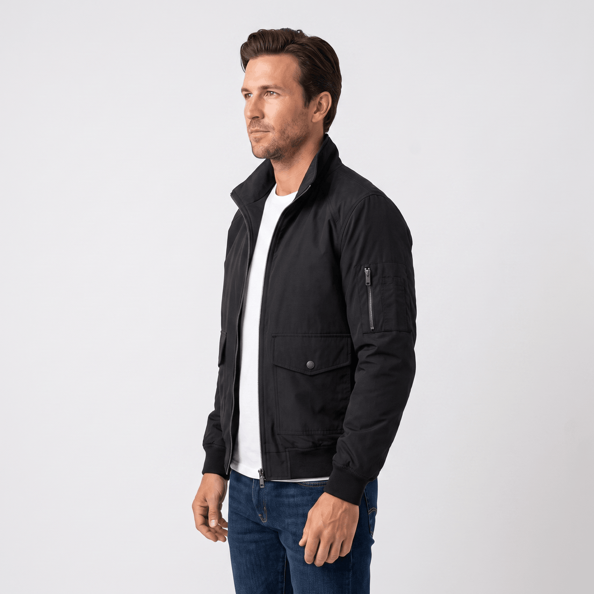 Brion Lightweight Bomber Jacket – Stand Collar Flap-Pocket Everyday Outerwear