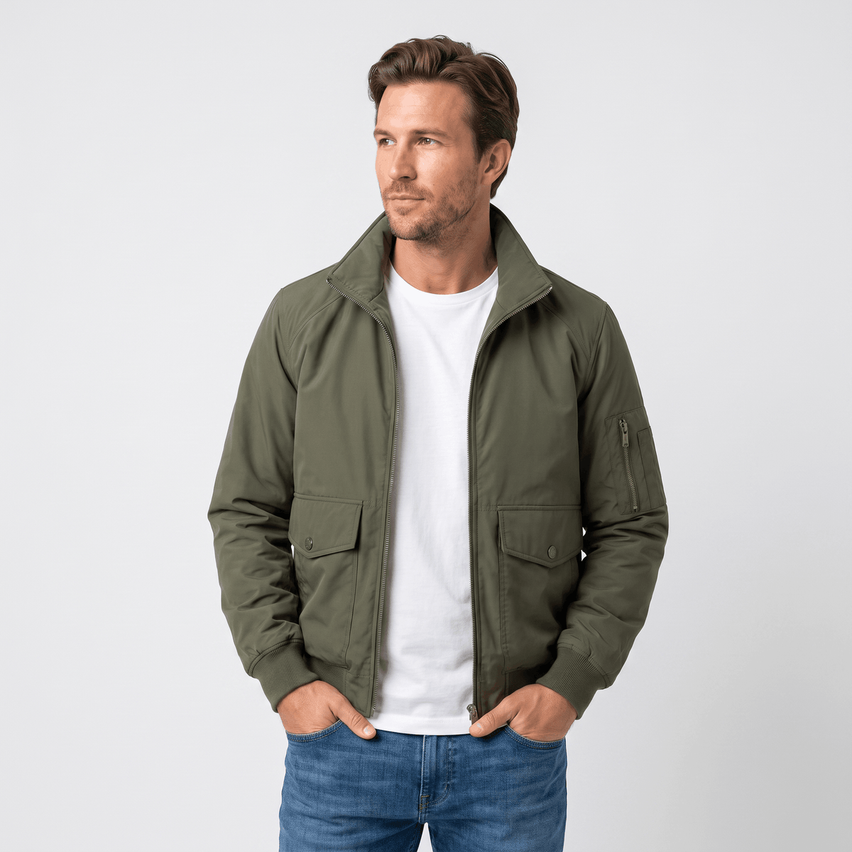 Brion Lightweight Bomber Jacket – Stand Collar Flap-Pocket Everyday Outerwear