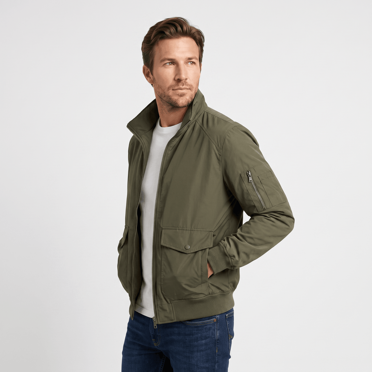 Brion Lightweight Bomber Jacket – Stand Collar Flap-Pocket Everyday Outerwear