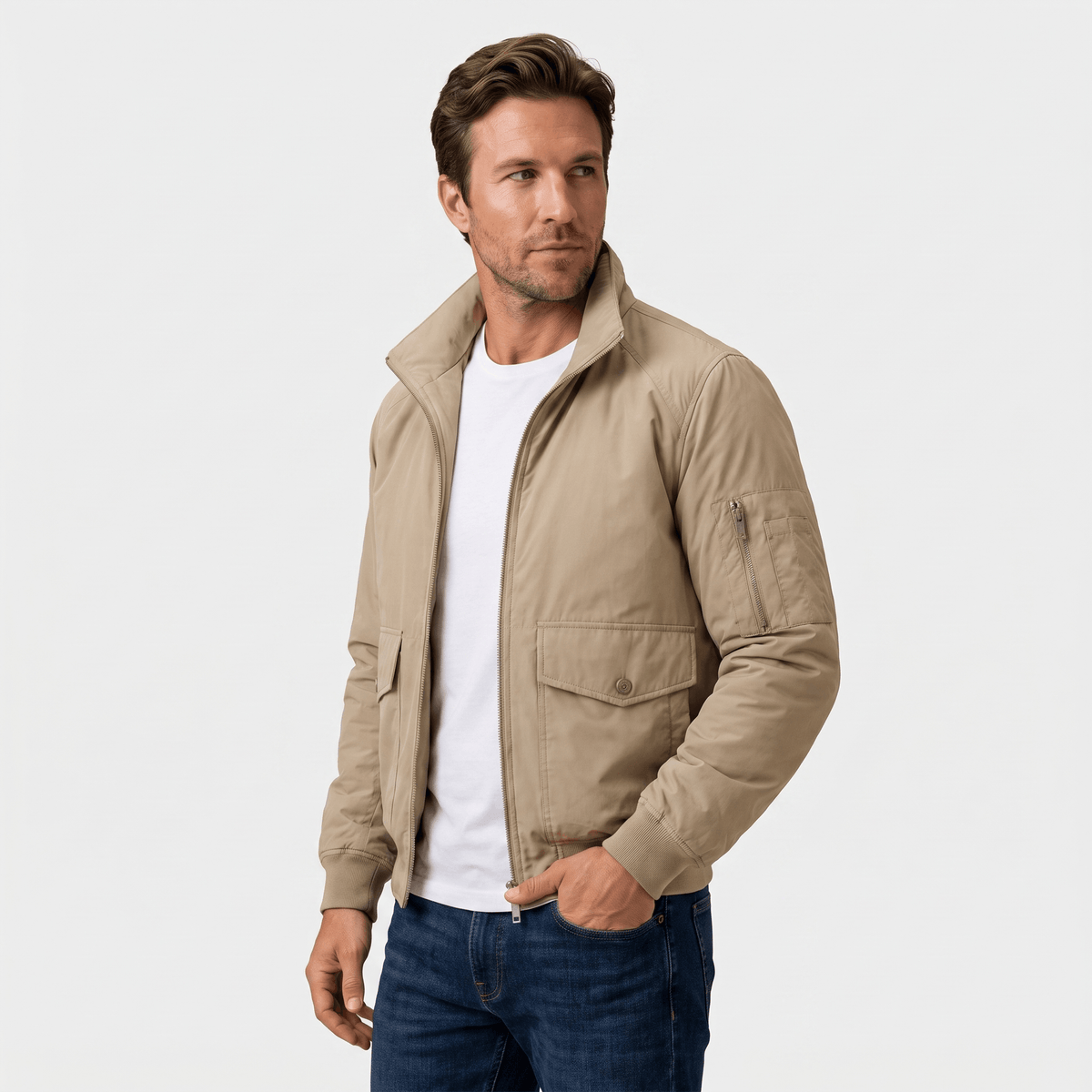 Brion Lightweight Bomber Jacket – Stand Collar Flap-Pocket Everyday Outerwear