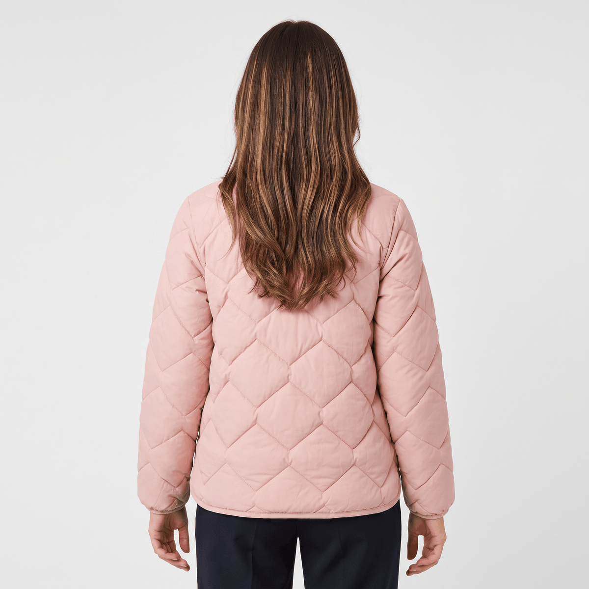 Emilia Diamond-Quilted Liner Jacket – Collarless Snap-Button Lightweight Outerwear