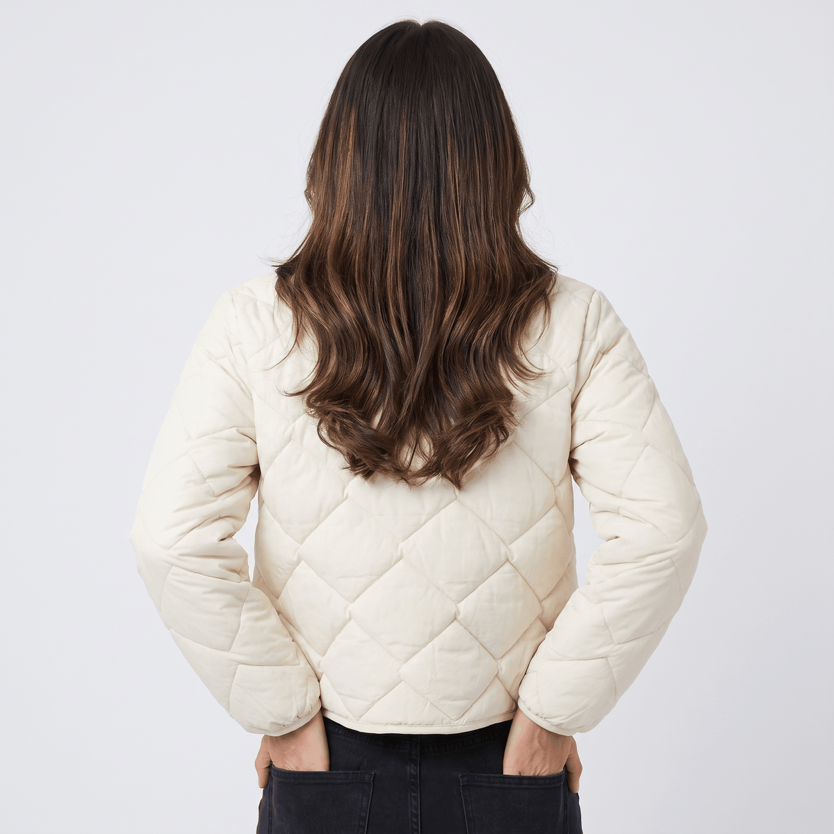 Emilia Diamond-Quilted Liner Jacket – Collarless Snap-Button Lightweight Outerwear