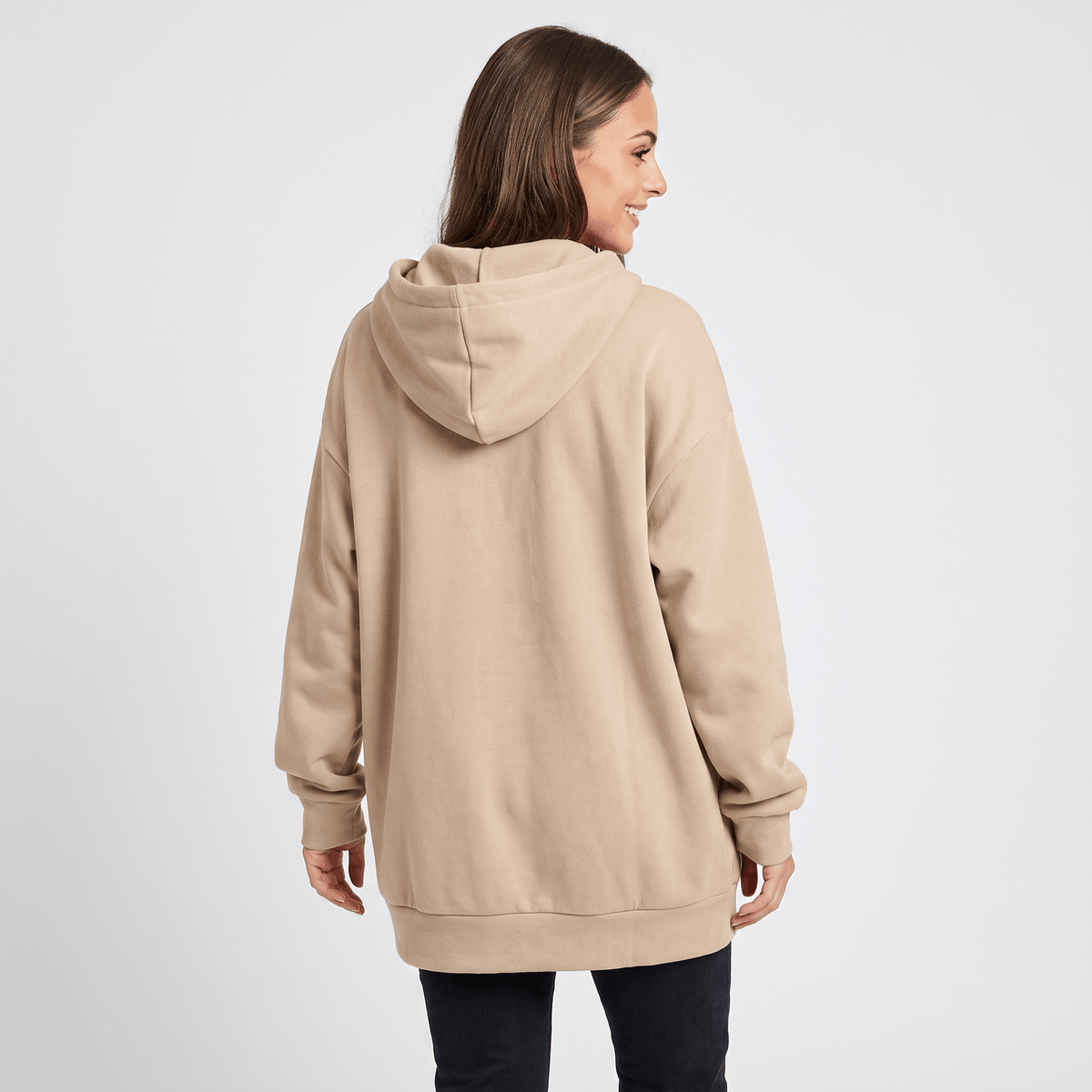 Hailey Fleece Zip-Up Hoodie – Longline Oversized Drawstring Sweatshirt