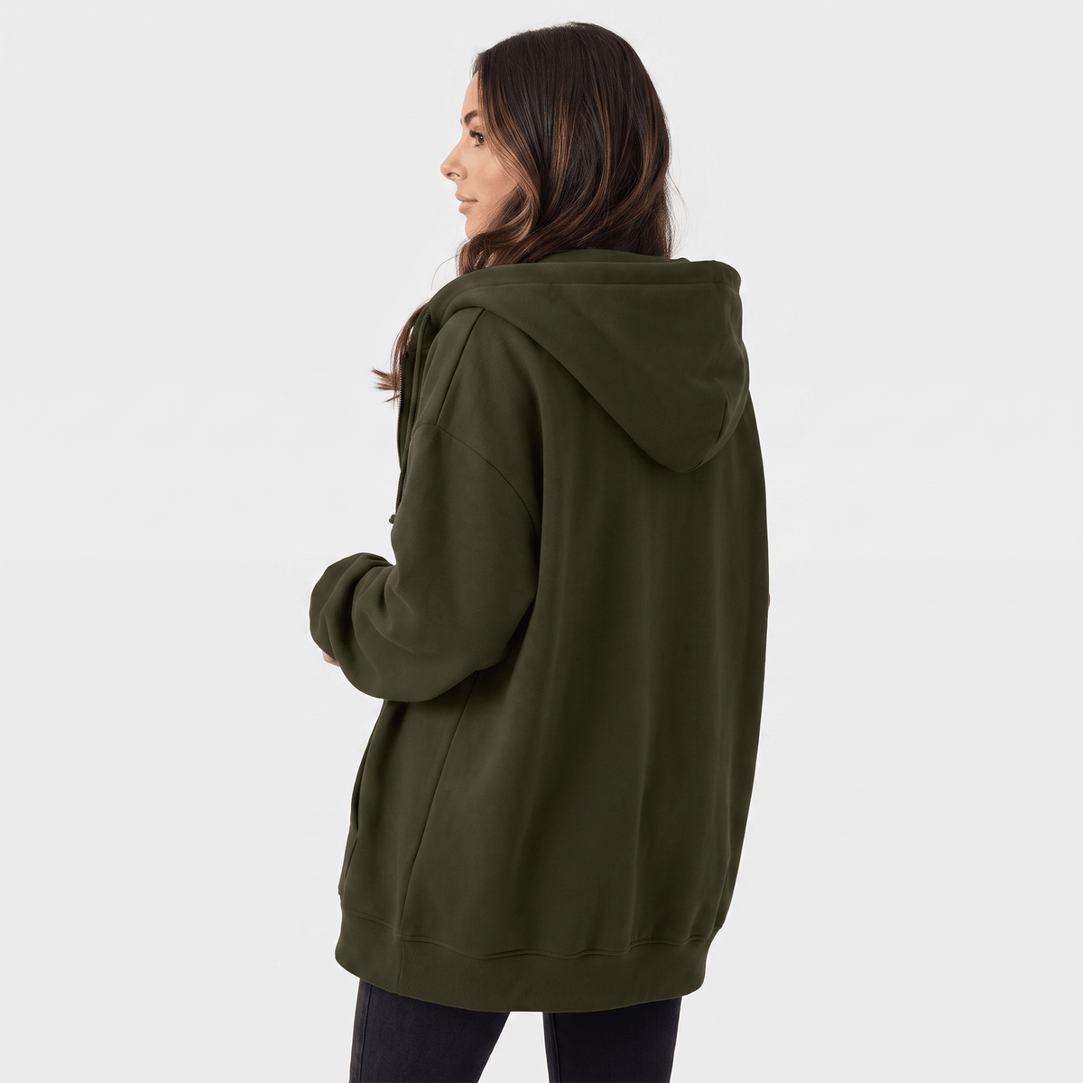 Hailey Fleece Zip-Up Hoodie – Longline Oversized Drawstring Sweatshirt
