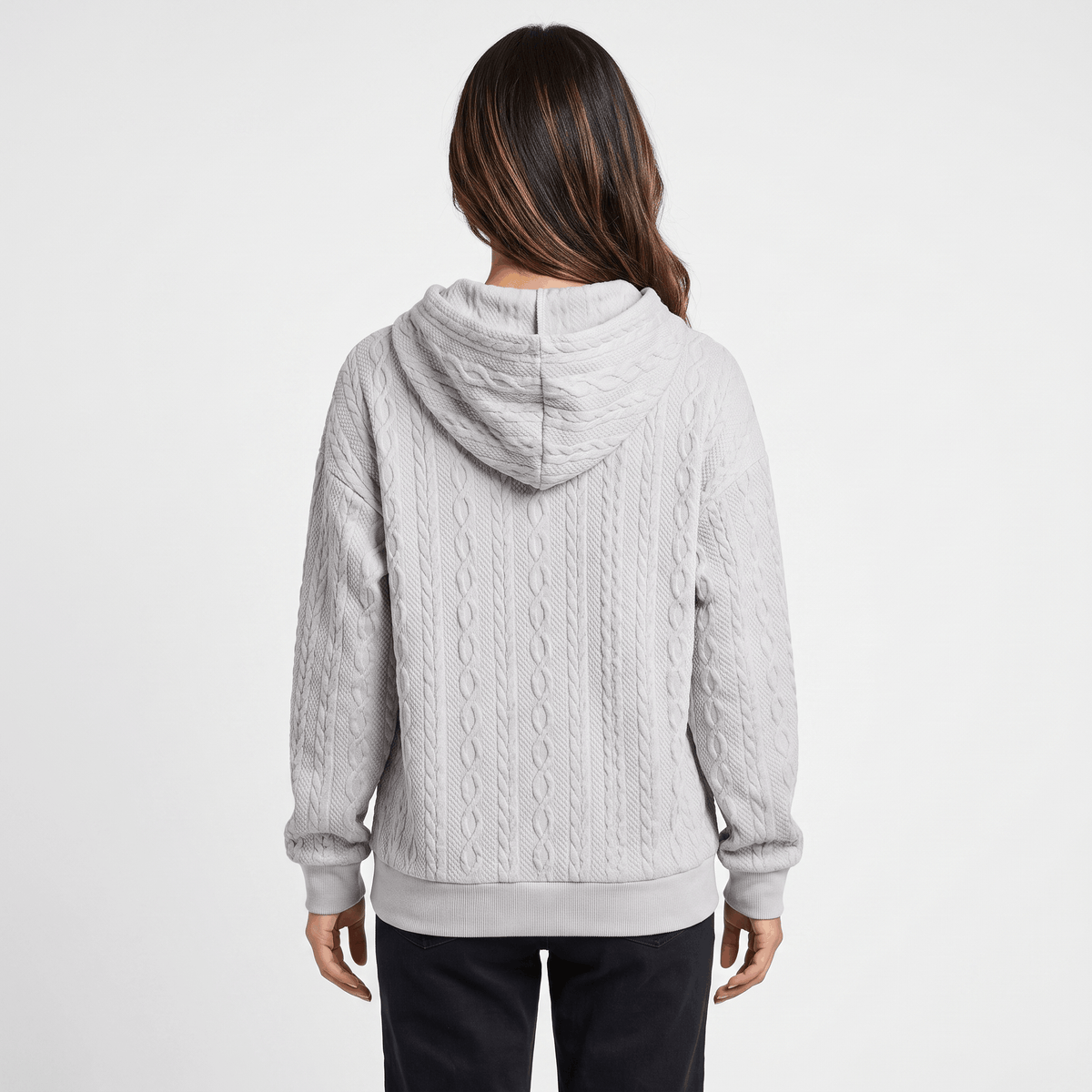 Anna Cable-Knit Hoodie Sweatshirt – Oversized Drawstring Kangaroo-Pocket Pullover