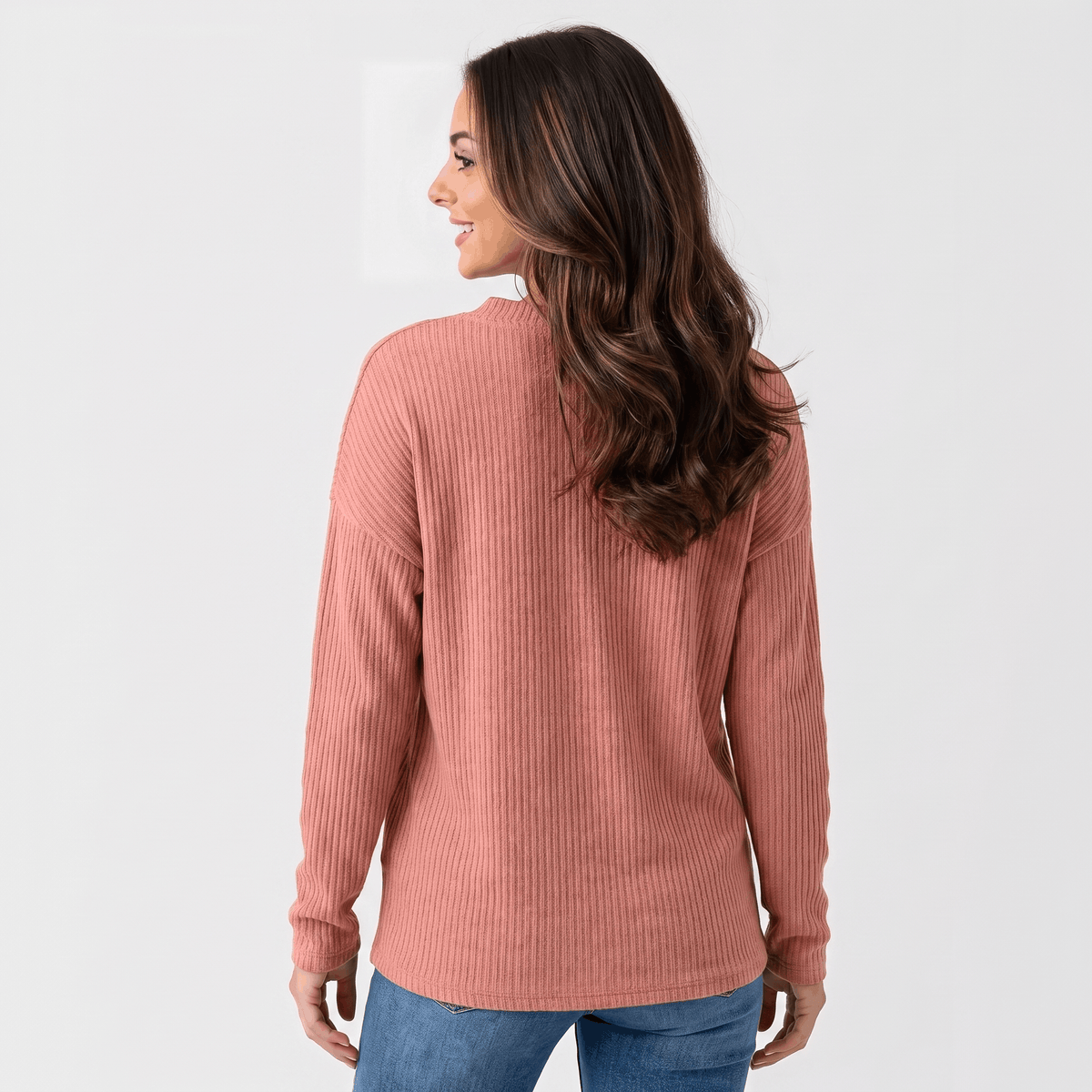 Giselle Ribbed Knit Henley Sweater – Relaxed V-Neck Button-Placket Pullover