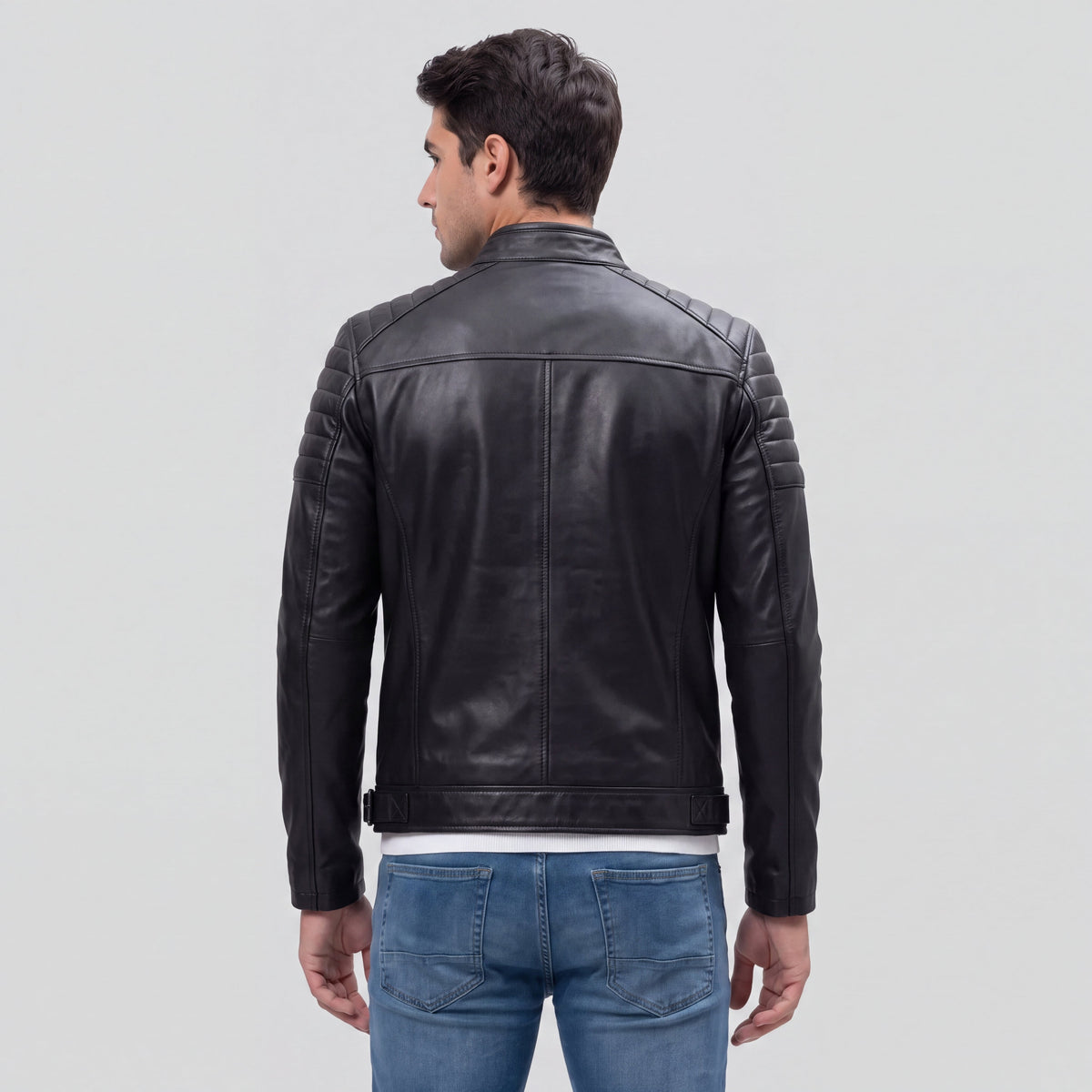 Men's Moto Jacket with Quilted Shoulders