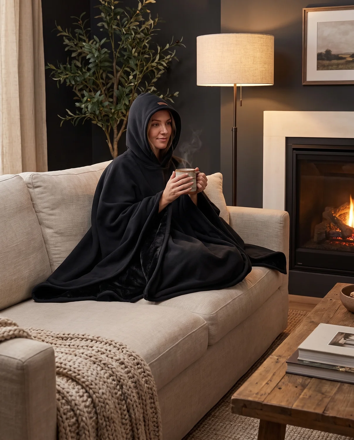 Juna | Oversized Hooded Blanket in Black