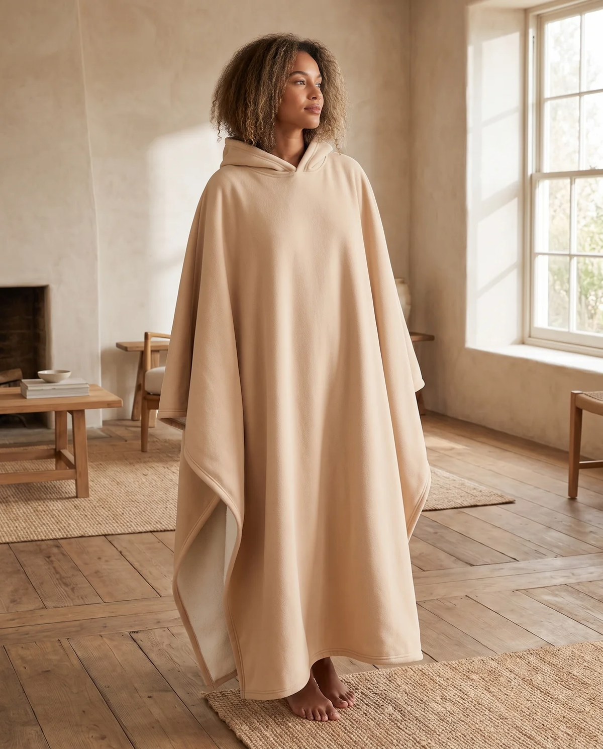 Alba | Sherpa-Lined Hooded Blanket in Cognac