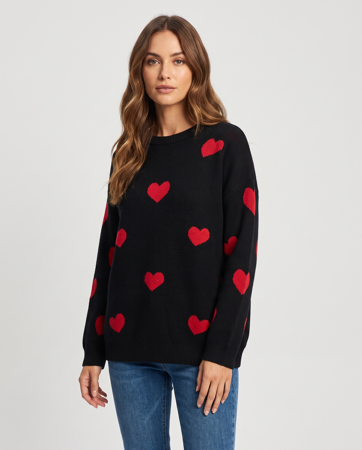 Elysia | Women’s Knit Jumper with Round Neck and Heart Pattern
