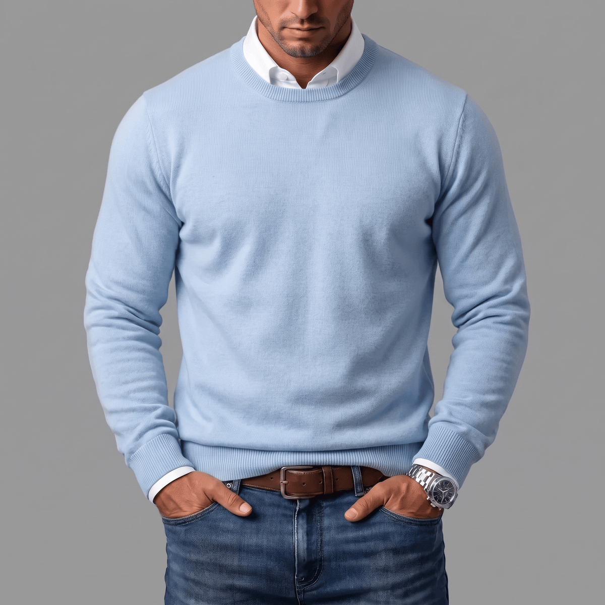 RIBBED CREWNECK SWEATER FOR MEN
