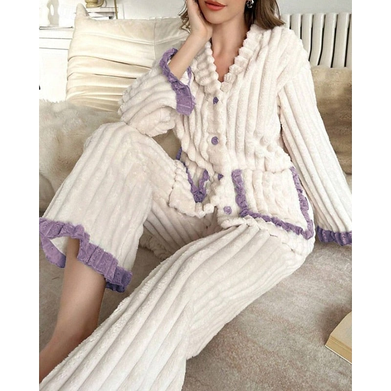 Winifred | Plush Ruffle Trim Pajama Set