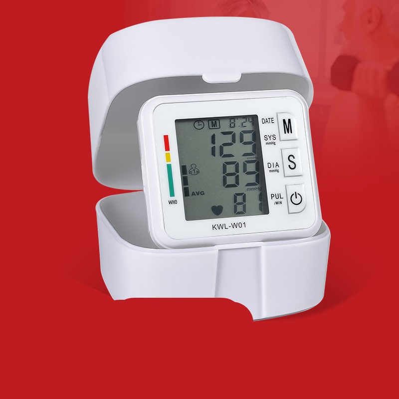Home Wristband Automatic Blood Pressure Monitor with Portable Lcd Display and Adjustable Strap