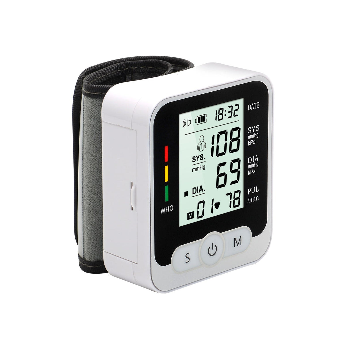 Home Wristband Automatic Blood Pressure Monitor with Portable Lcd Display and Adjustable Strap