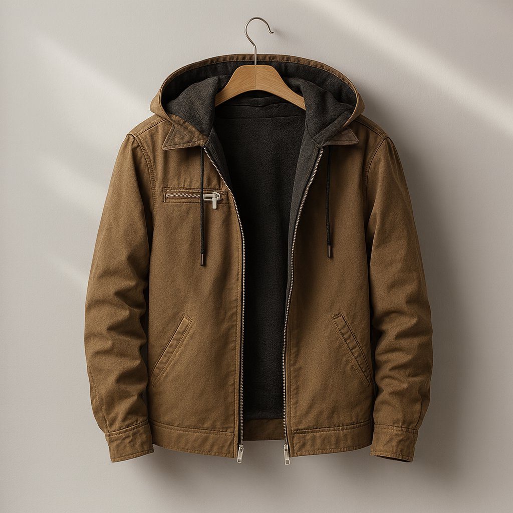 Hooded Canvas Sherpa Lined Jacket for Men