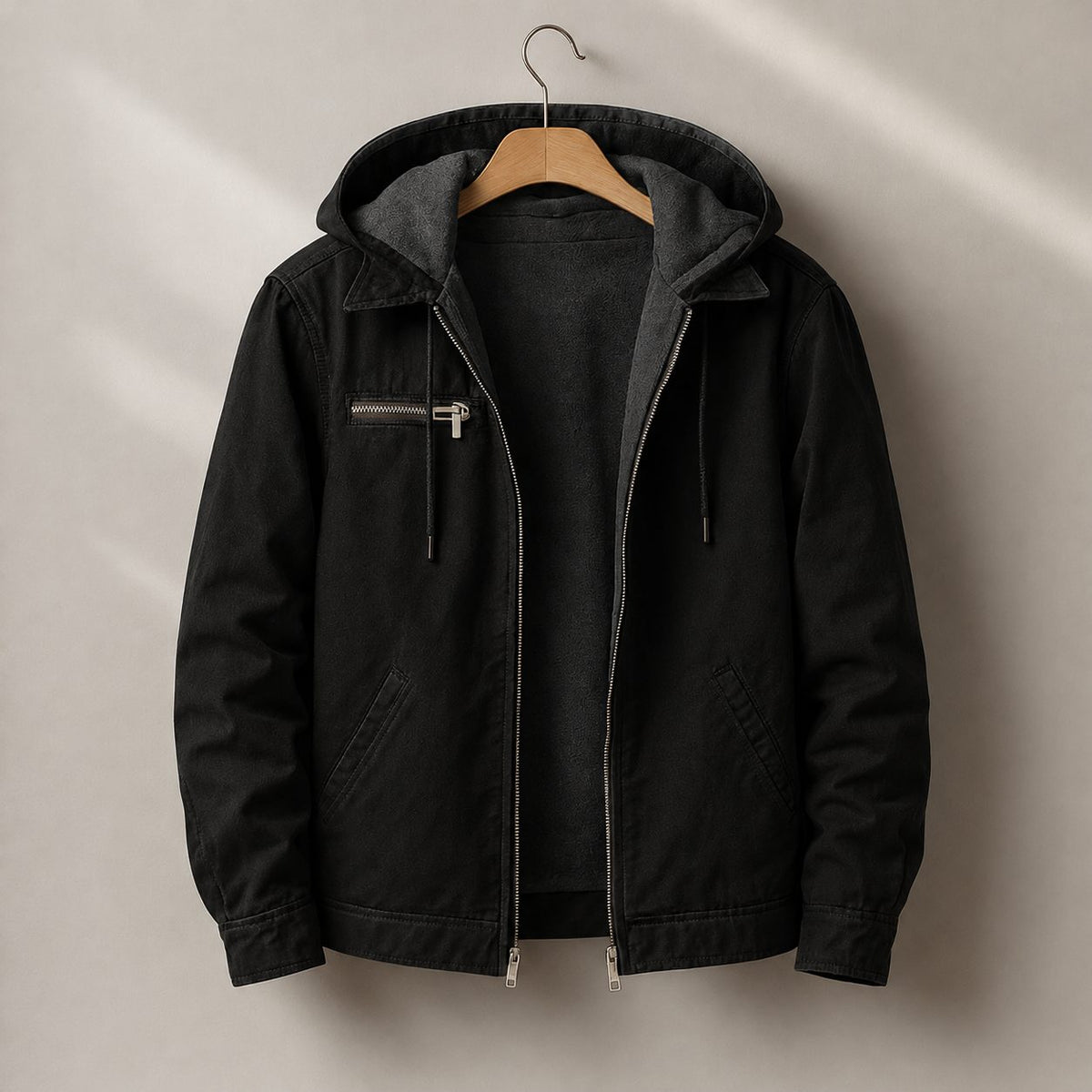 Hooded Canvas Sherpa Lined Jacket for Men