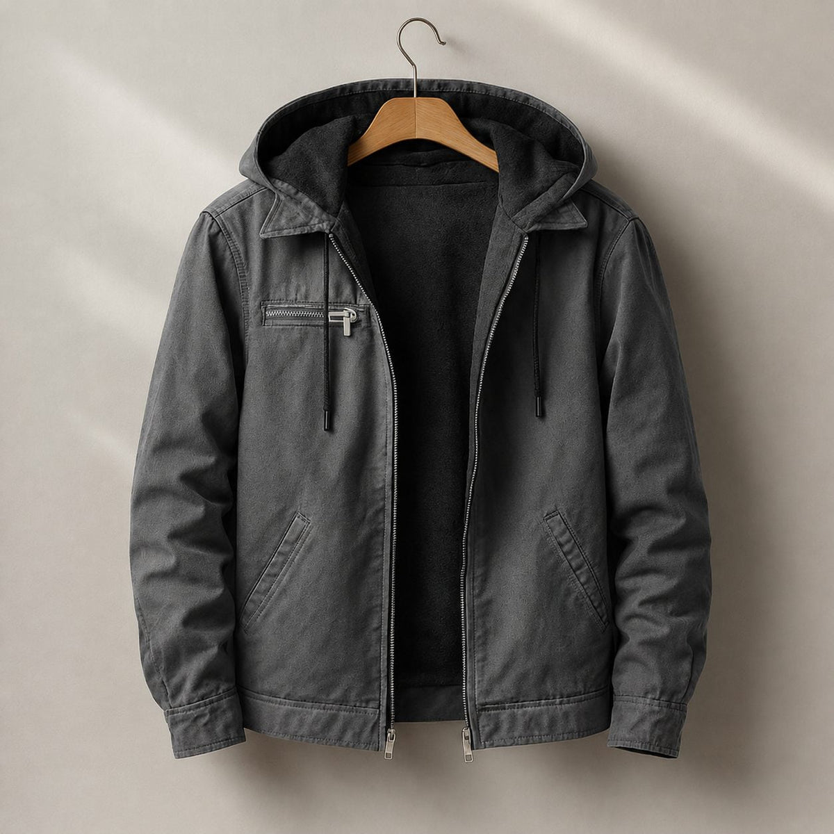 Hooded Canvas Sherpa Lined Jacket for Men