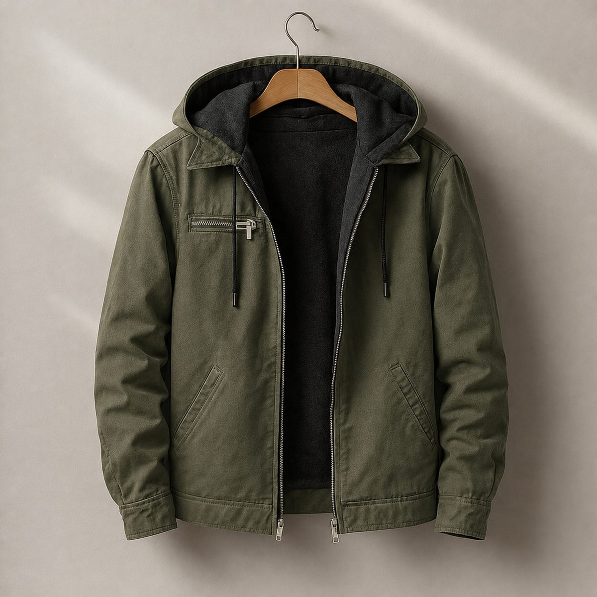 Hooded Canvas Sherpa Lined Jacket for Men