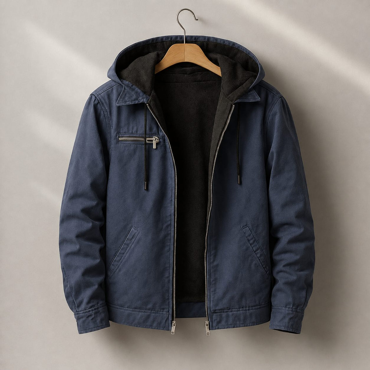 Hooded Canvas Sherpa Lined Jacket for Men