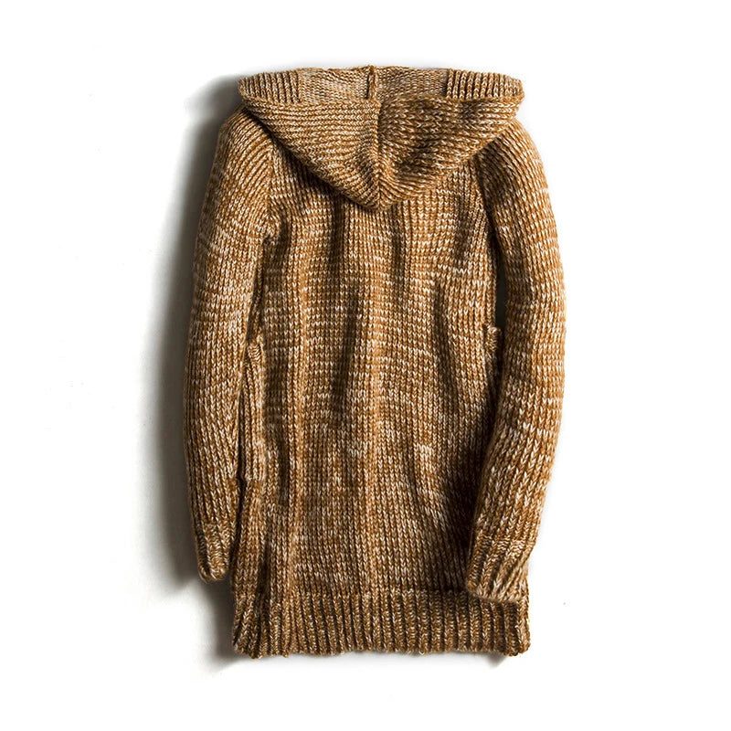 Hooded Wool Blend Winter Cardigan with Toggle Buttons for Men