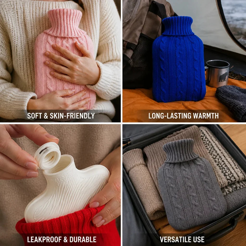 Hot Water Bottle | Leak-Proof Rubber & Removable Plush Cover | 2L Capacity