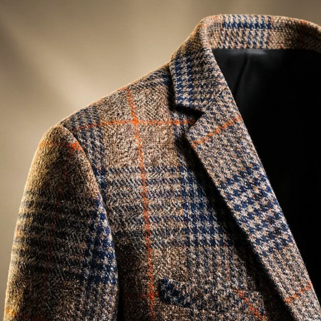 Houndstooth Wool Blend Blazer with Notch Lapel for Men