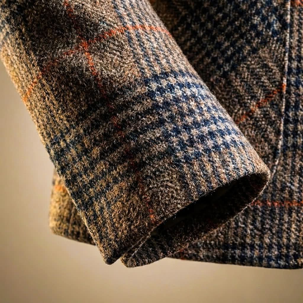 Houndstooth Wool Blend Blazer with Notch Lapel for Men