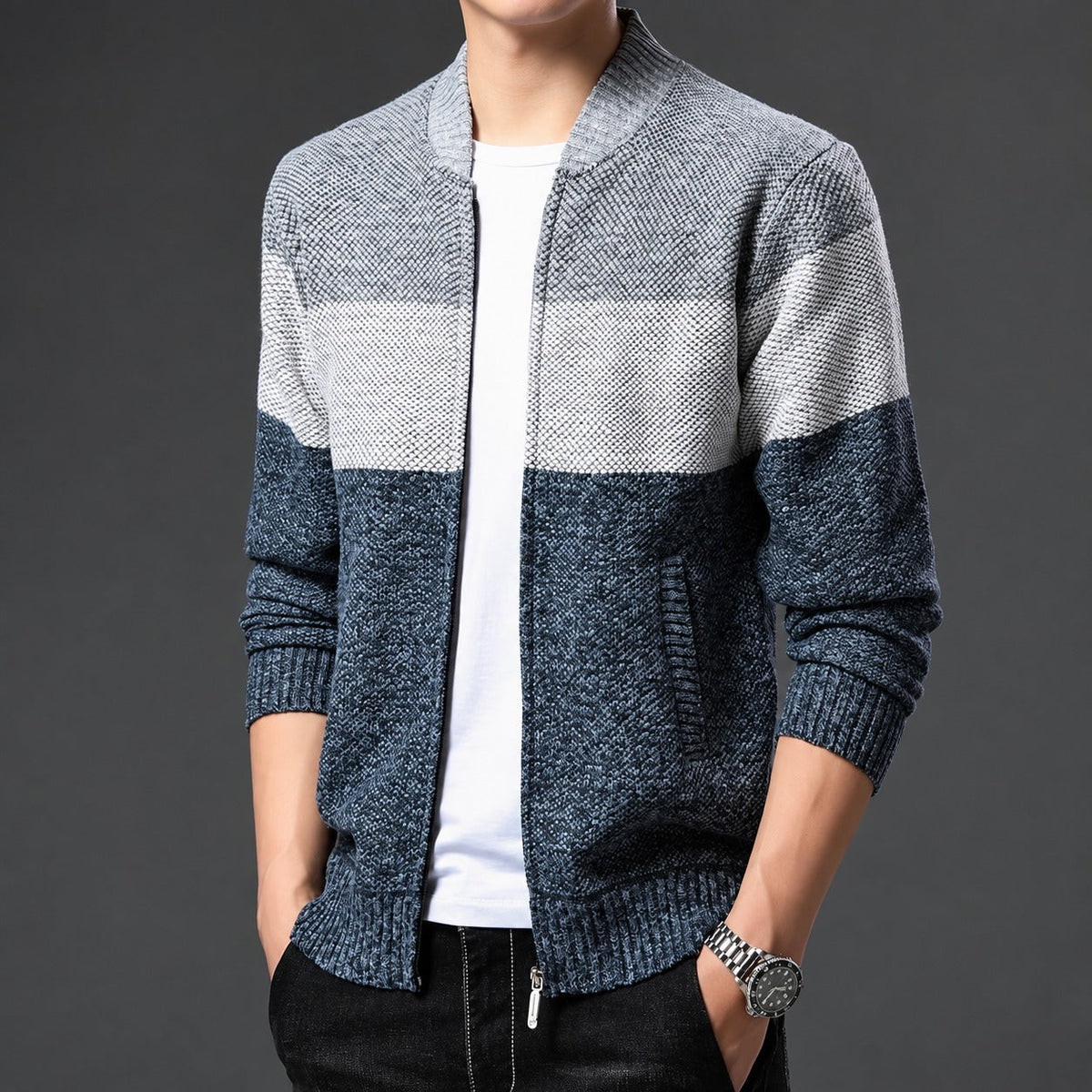 Bomber Jacket Men Color Block Zip-Up Design Regular Fit