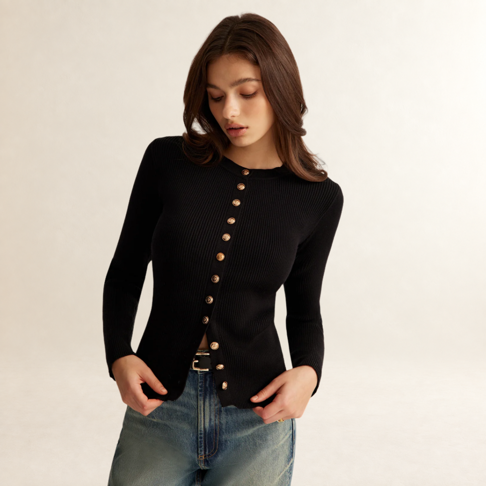 Button Down Top for Women Long Sleeve Slim Fit Ribbed Design