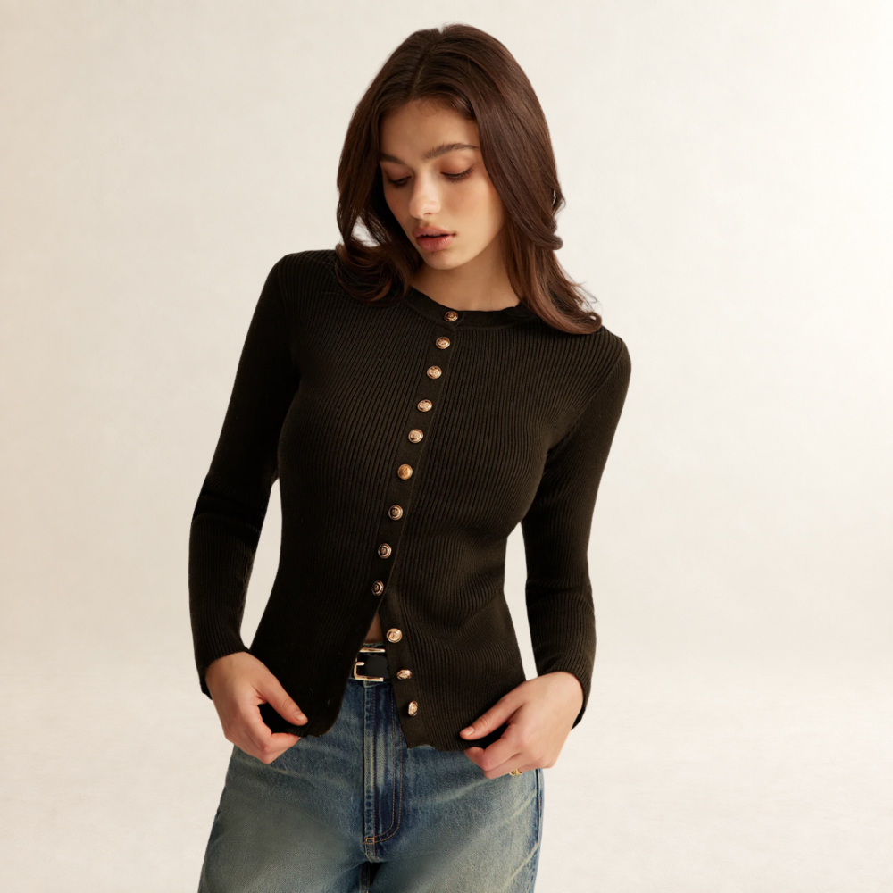 Button Down Top for Women Long Sleeve Slim Fit Ribbed Design