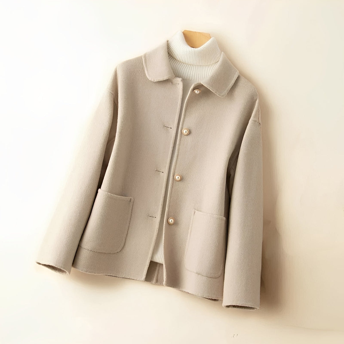 Button-Front Women's Jacket with Spread Collar and Patch Pockets