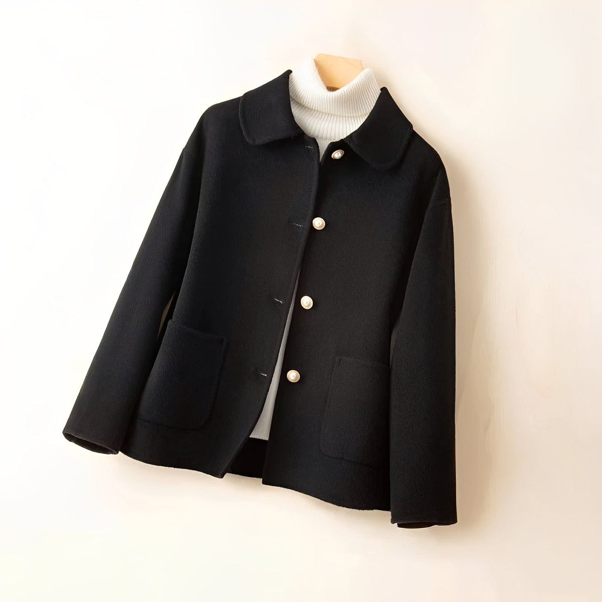 Button-Front Women's Jacket with Spread Collar and Patch Pockets