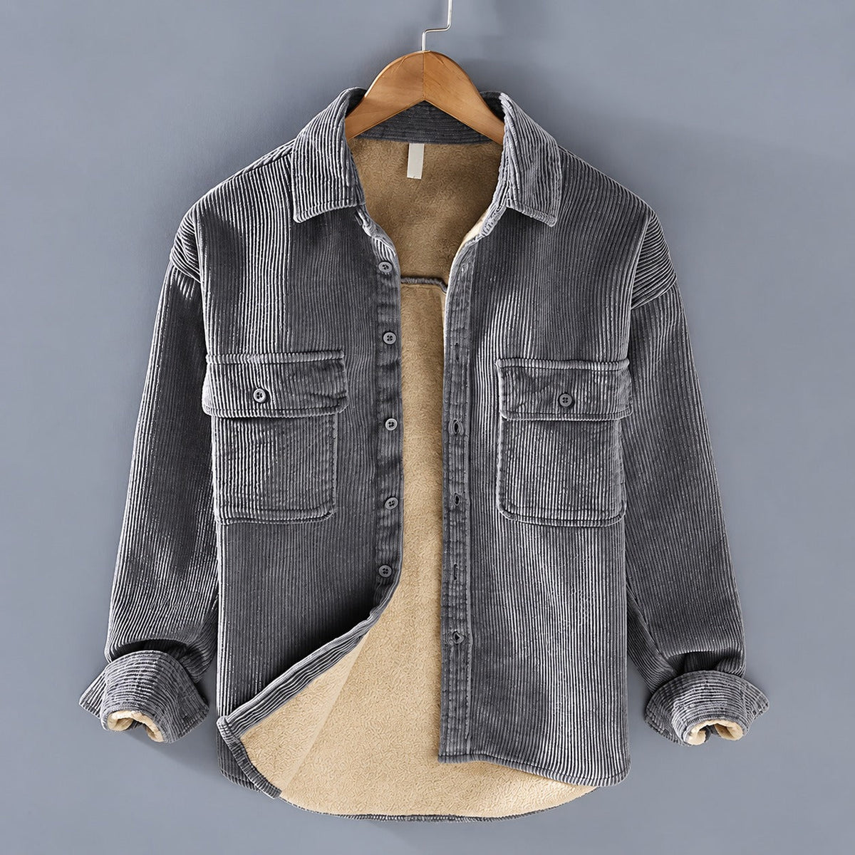 Cord Shirt Men - Button Closure, Two Chest Pockets, Regular Fit