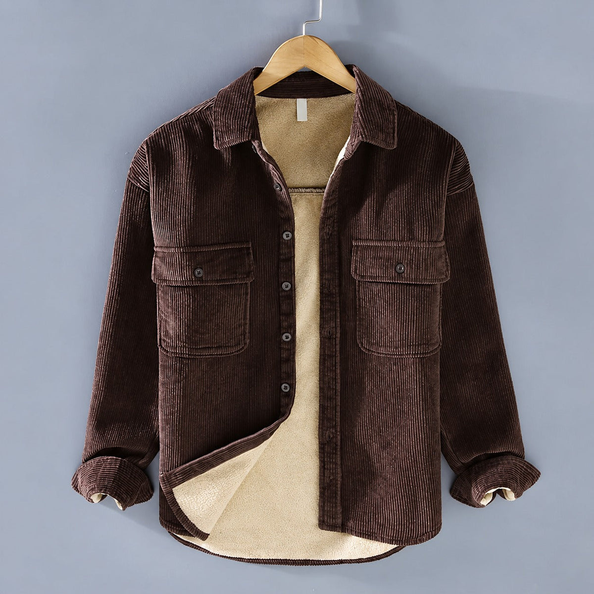 Cord Shirt Men - Button Closure, Two Chest Pockets, Regular Fit