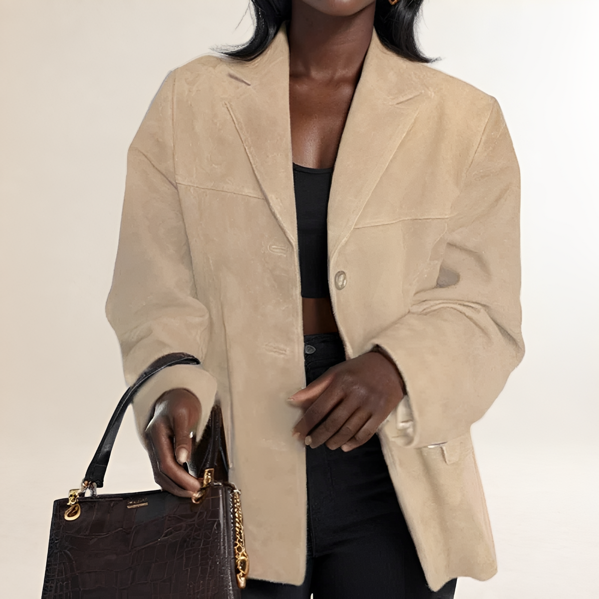 Fashion Jacket Blazer Women Button Closure Oversized Fit - Versatile Design