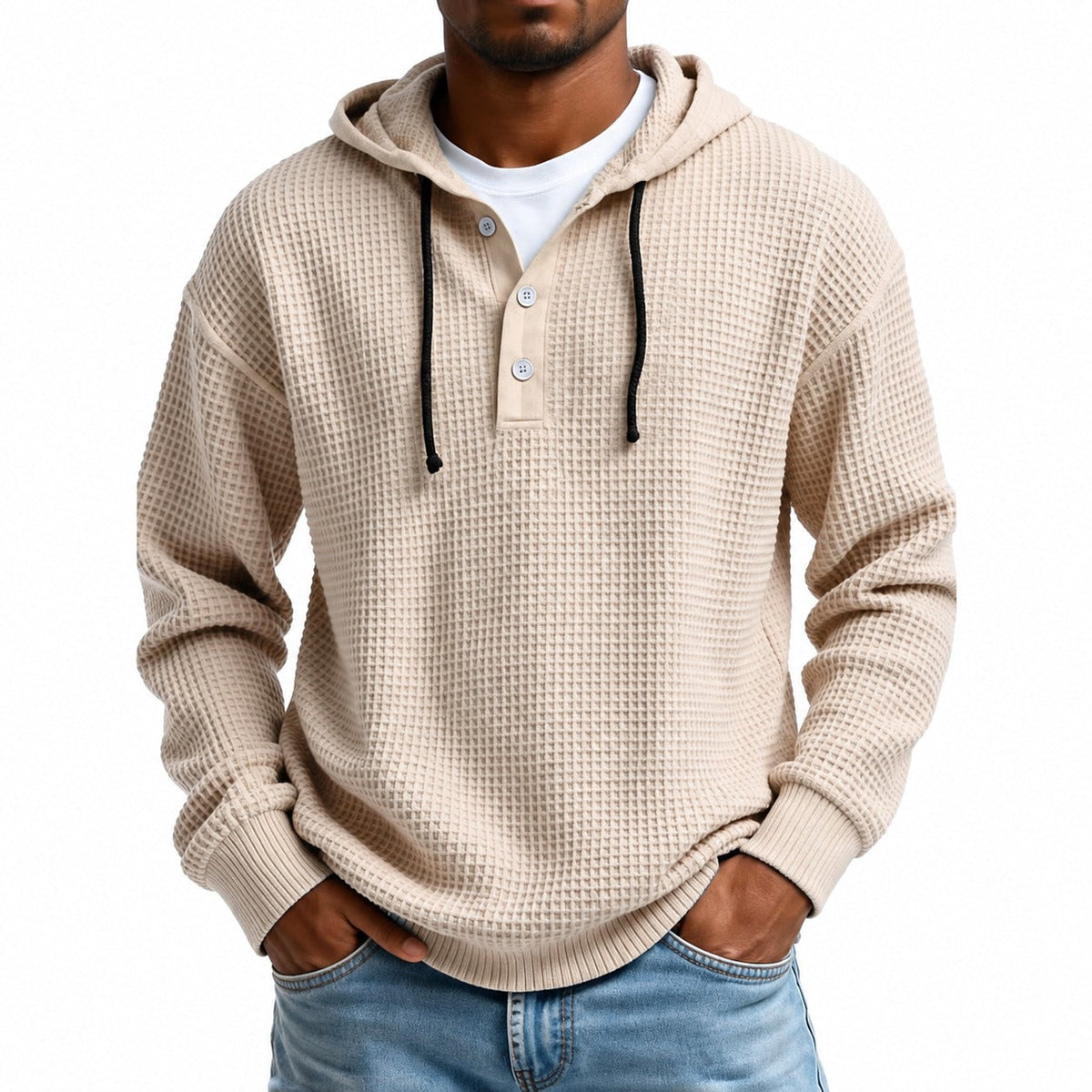 Hooded Sweatshirt Men - Button Placket, Relaxed Fit, Casual Style
