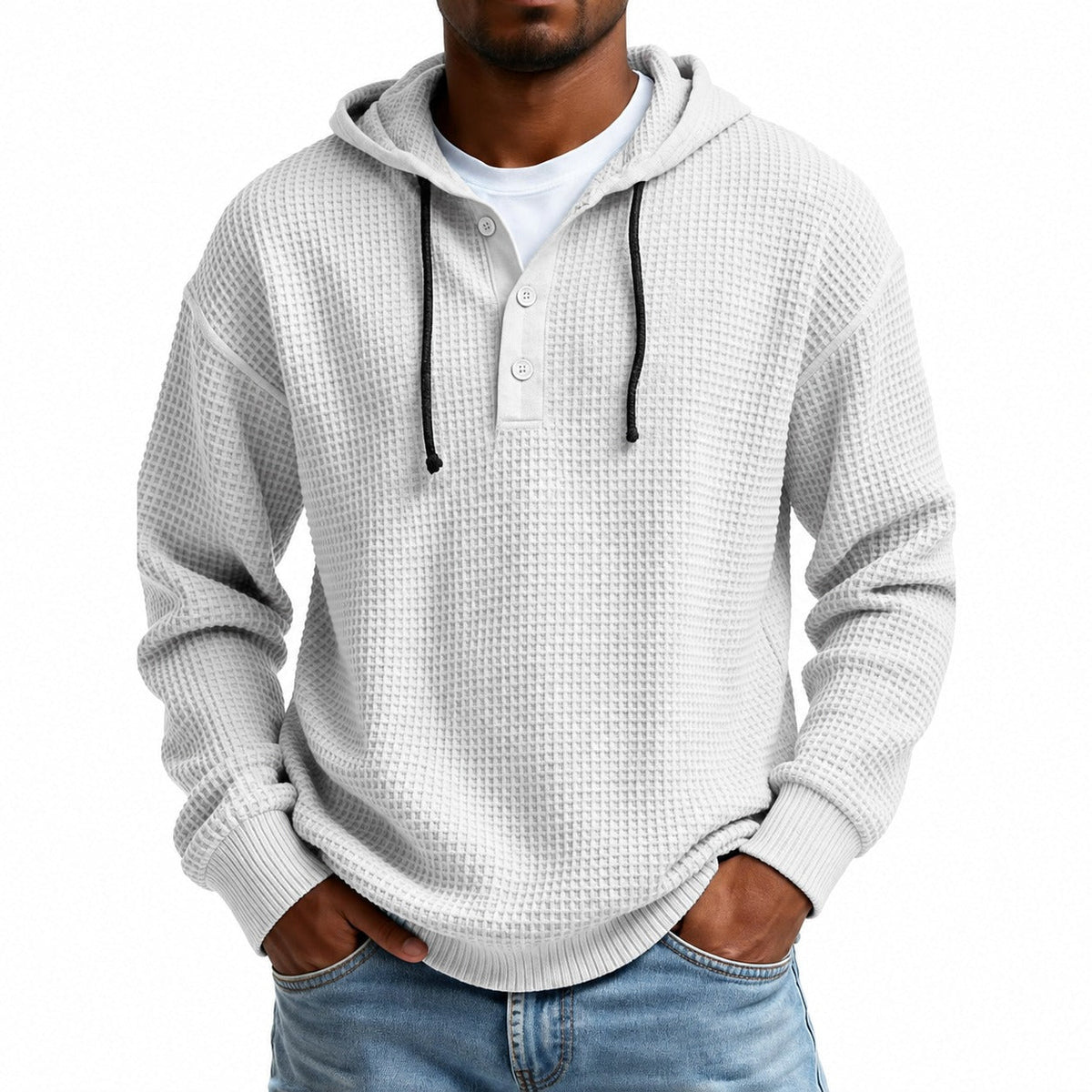 Hooded Sweatshirt Men - Button Placket, Relaxed Fit, Casual Style