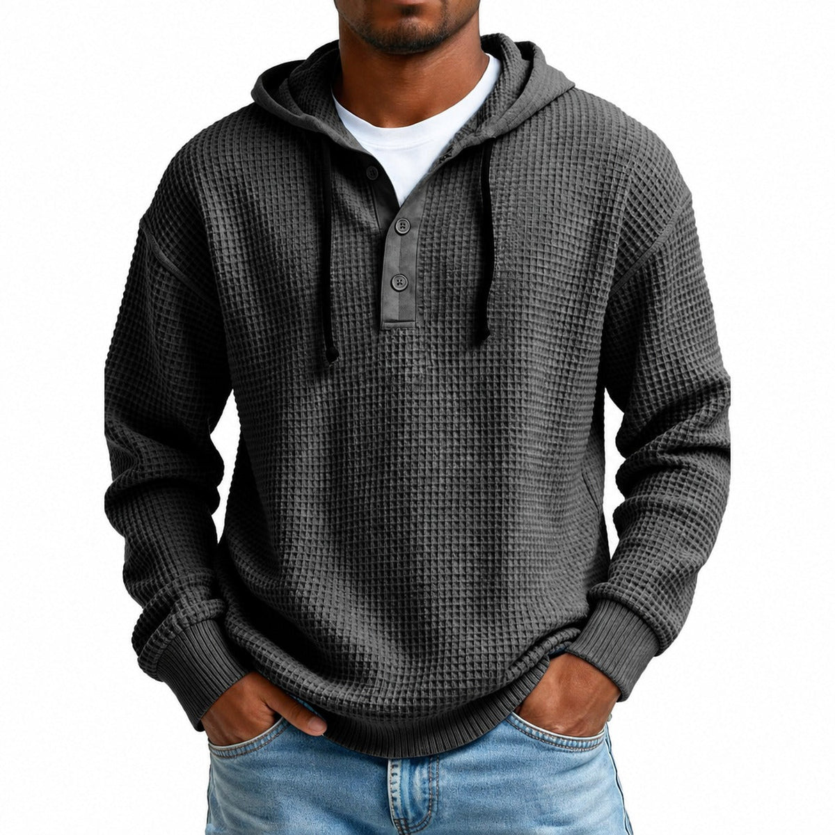 Hooded Sweatshirt Men - Button Placket, Relaxed Fit, Casual Style