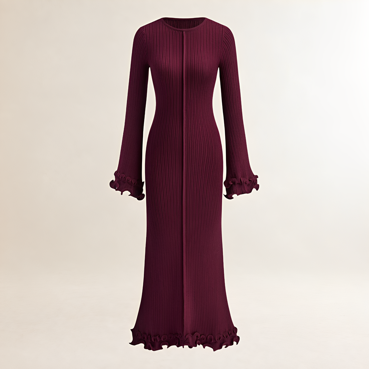Long Sleeve Dress for Women Ruffle Hem Slim Fit Maxi Style