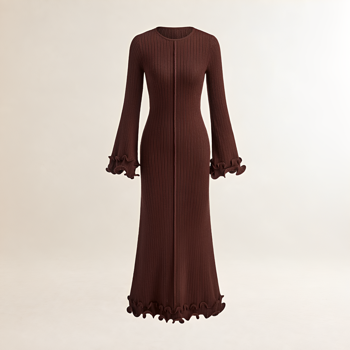 Long Sleeve Dress for Women Ruffle Hem Slim Fit Maxi Style