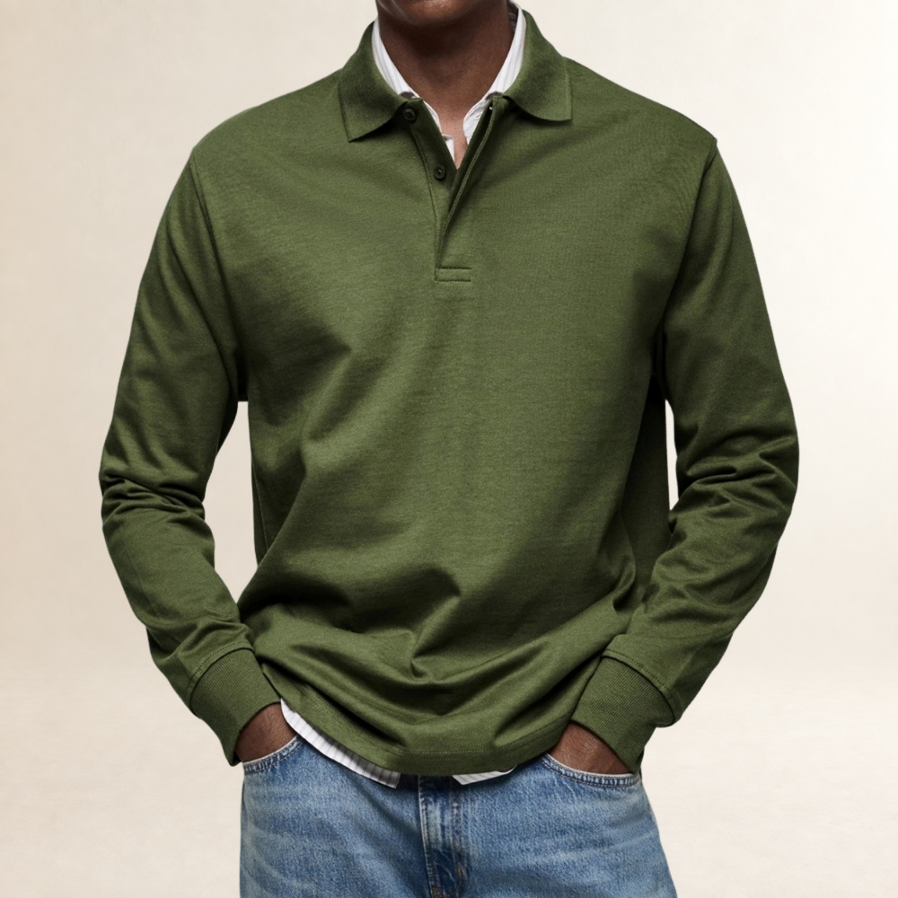 Long Sleeve Polo Shirt for Men - Classic Fit, Button Placket, Versatile Style