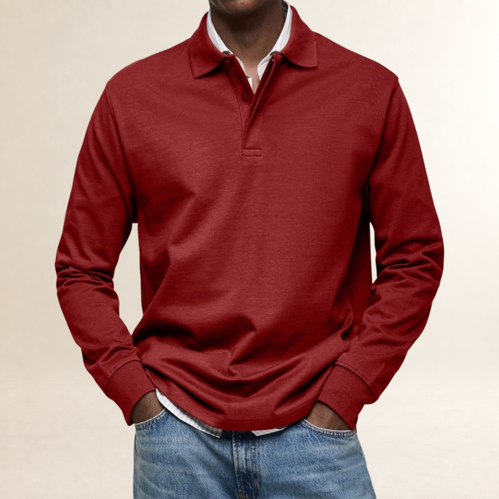 Long Sleeve Polo Shirt for Men - Classic Fit, Button Placket, Versatile Style