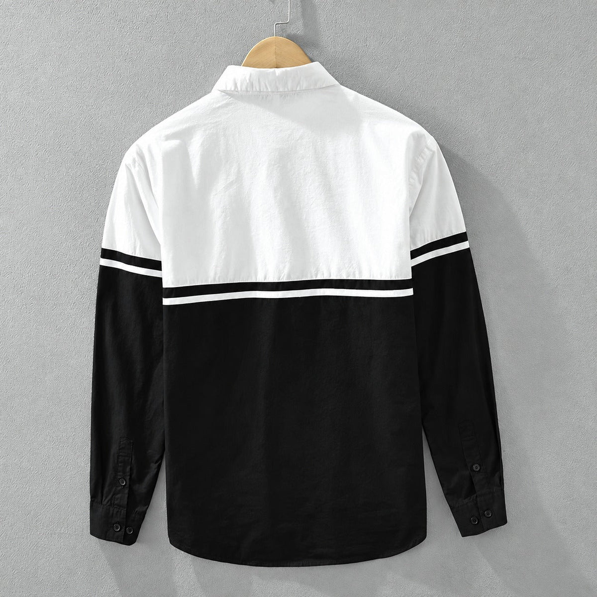 Long Sleeve Shirt Men Color Block Design Button-Up Regular Fit