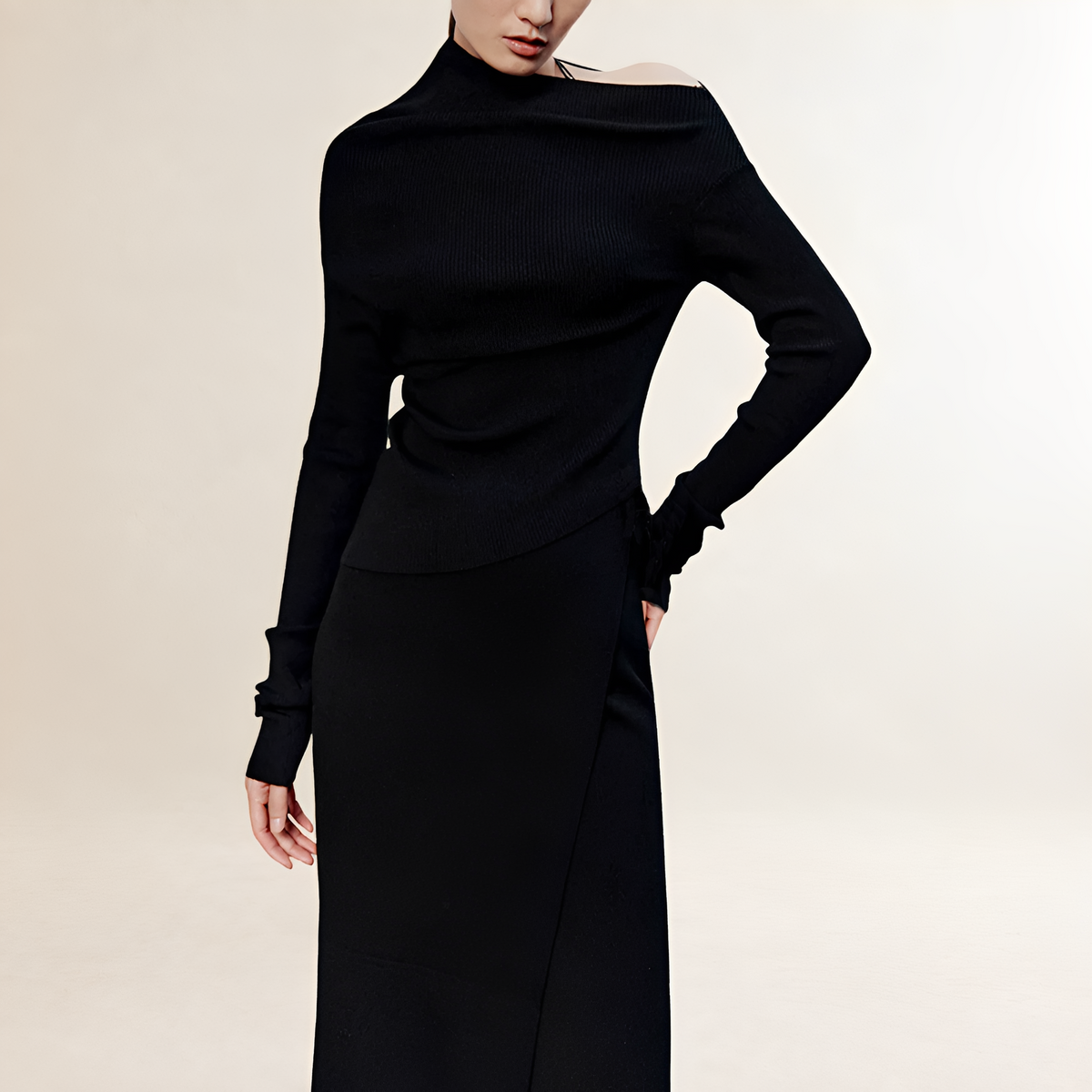 Maxi Dress for Women Off-Shoulder Long Sleeve Wrap Style with Slit