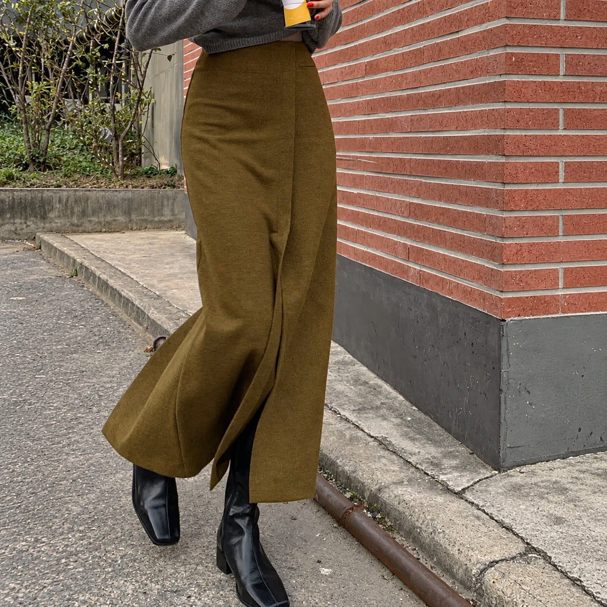 Maxi Skirt for Women High Waist Slit Design Regular Fit