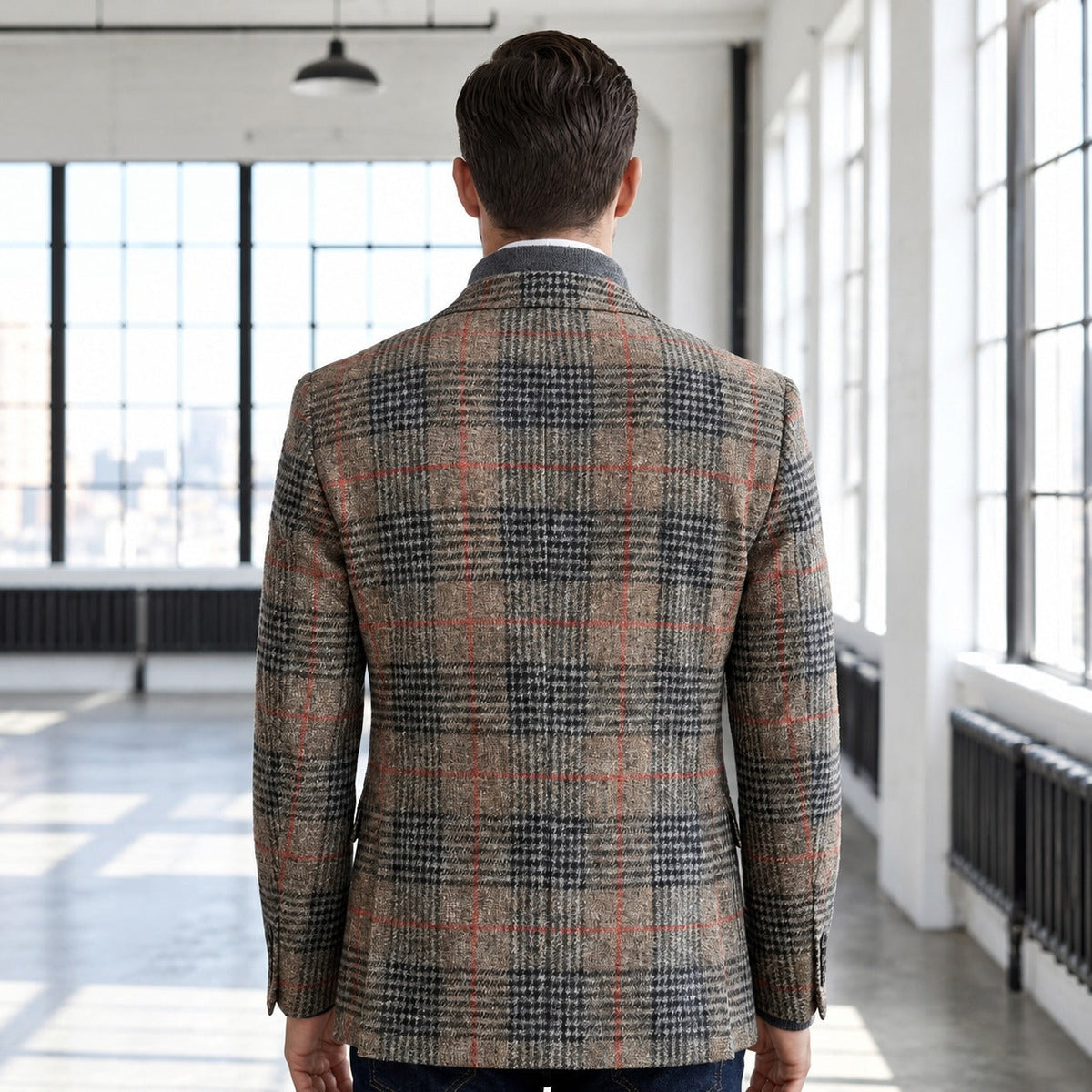 Men's Blazer Glen Plaid Pattern Soft Shoulder Relaxed Fit - Patch Pockets