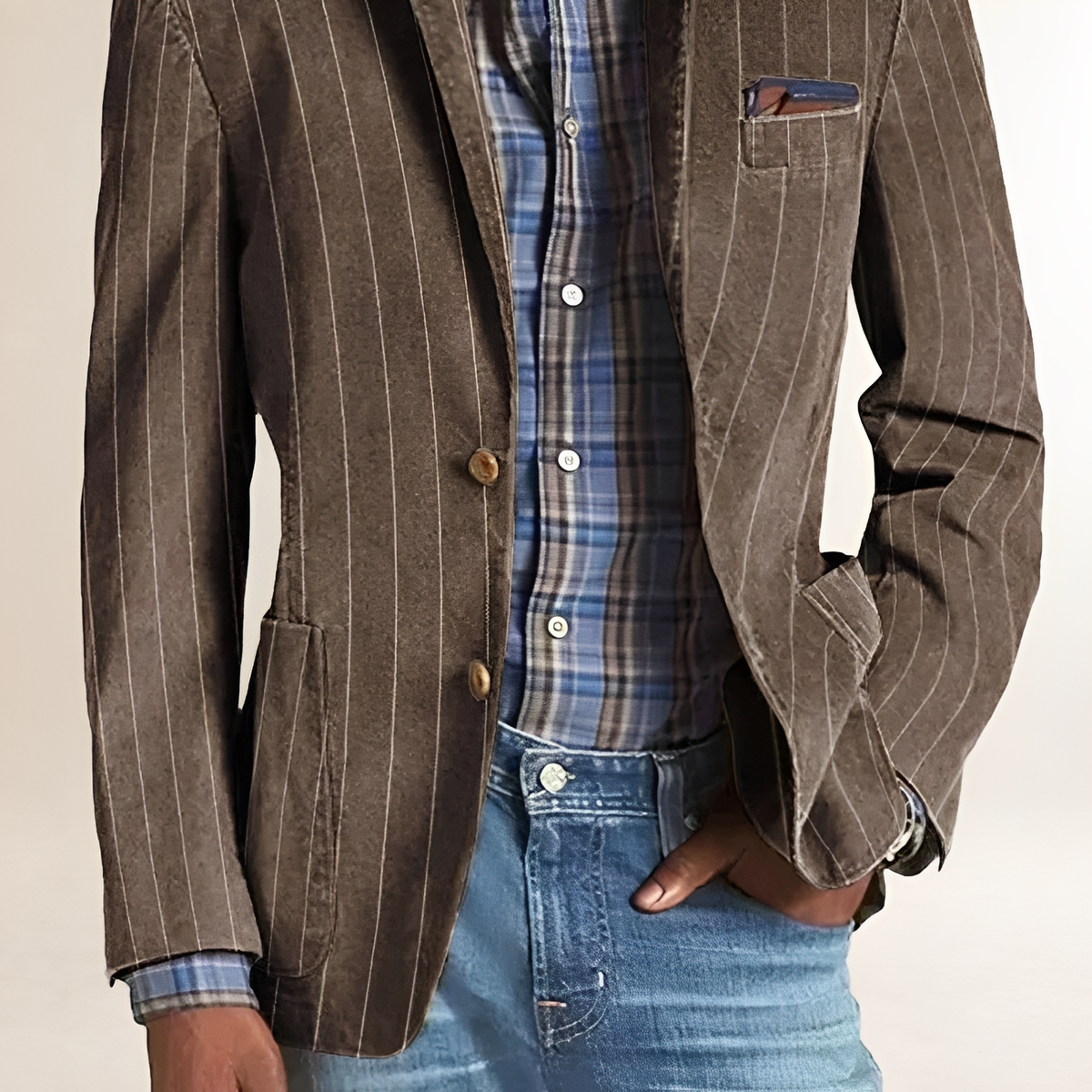 Men's Blazer with Notched Lapel and Elbow Patches - Regular Fit