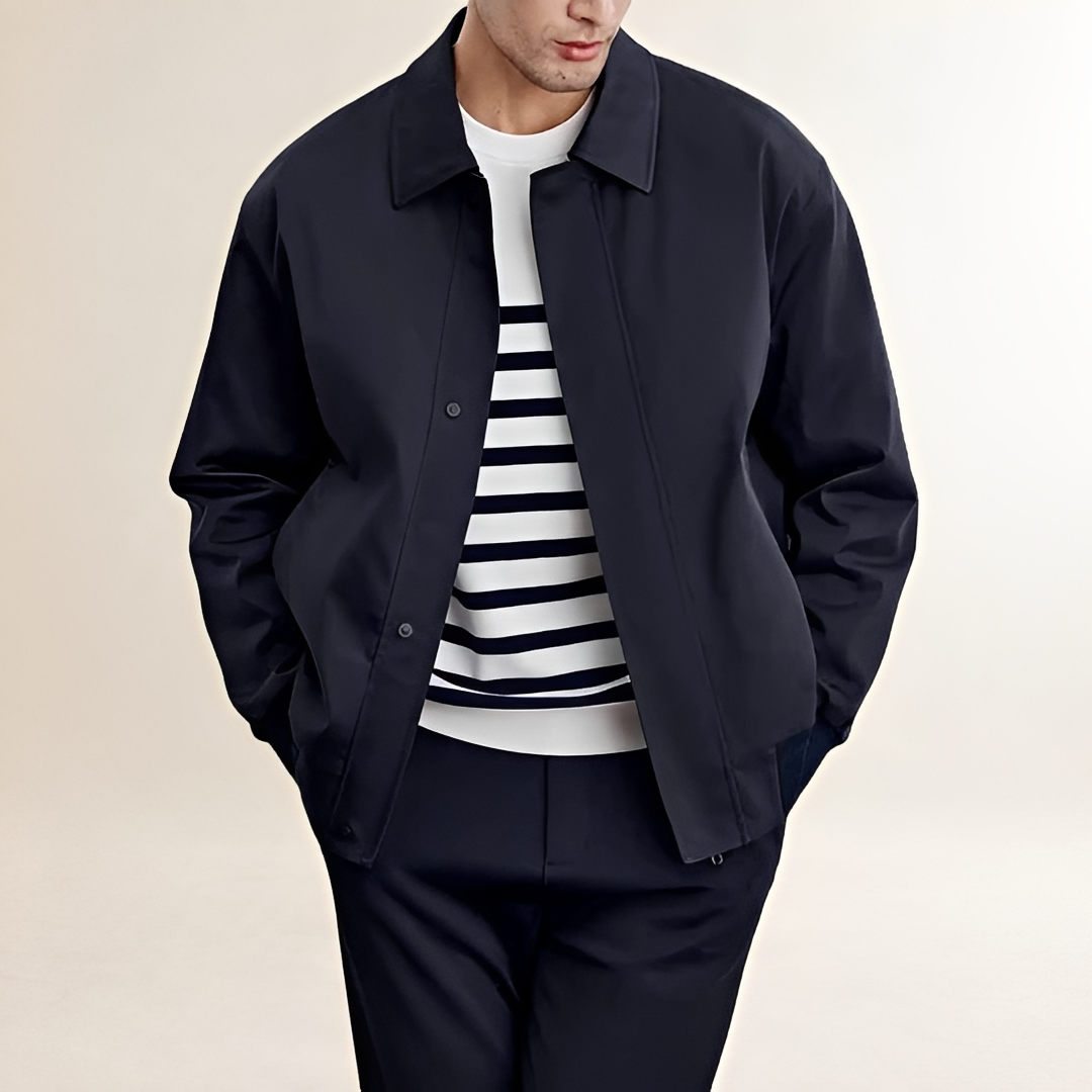 Men's Bomber Jacket with Snap Closure and Classic Collar - Relaxed Fit