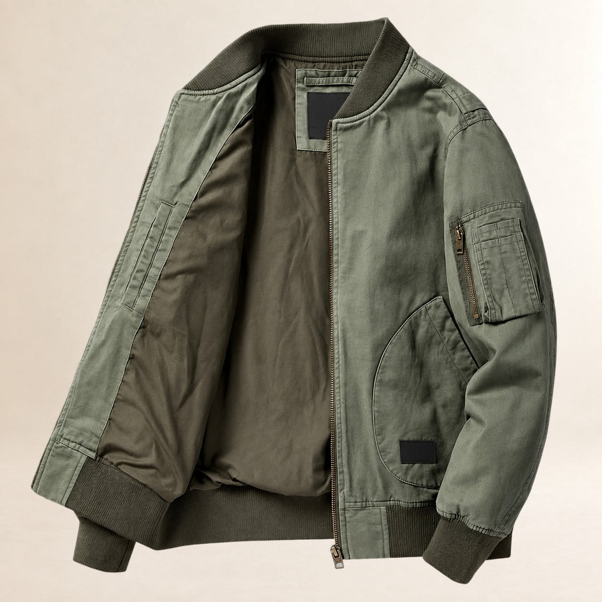 Men's Bomber Jacket with Utility Pocket and Ribbed Cuffs - Classic Fit