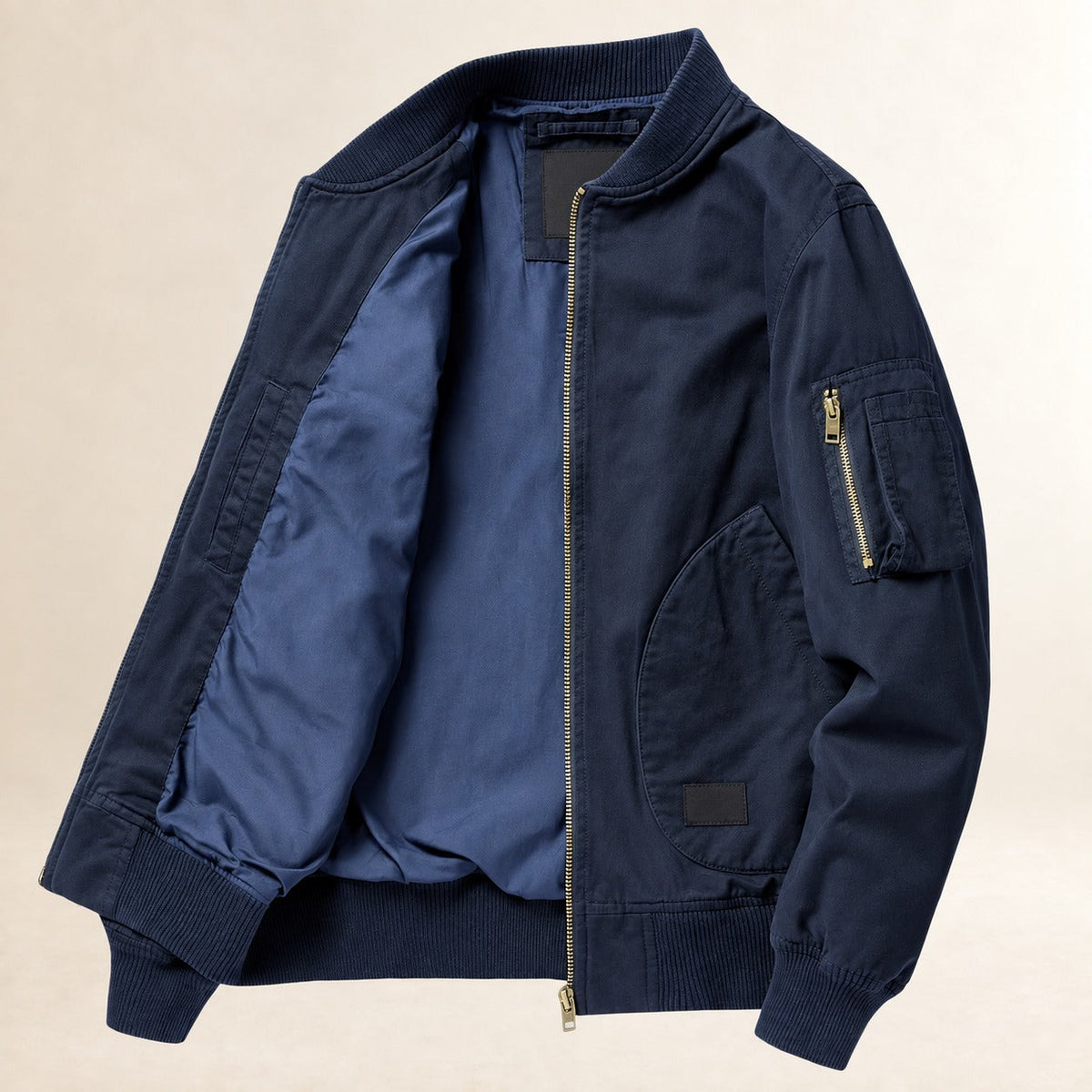 Men's Bomber Jacket with Utility Pocket and Ribbed Cuffs - Classic Fit